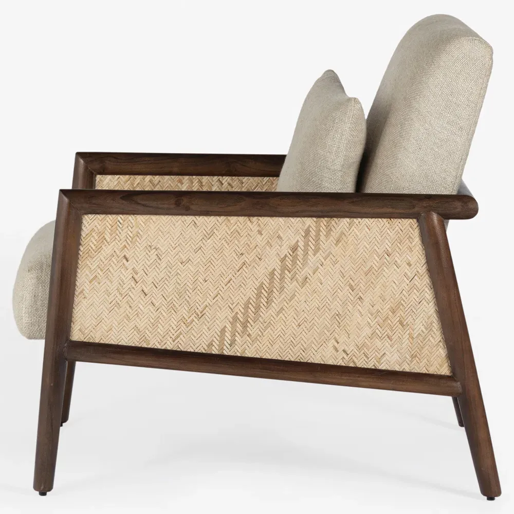 Lando Cane Wood Arm Chair - Beige