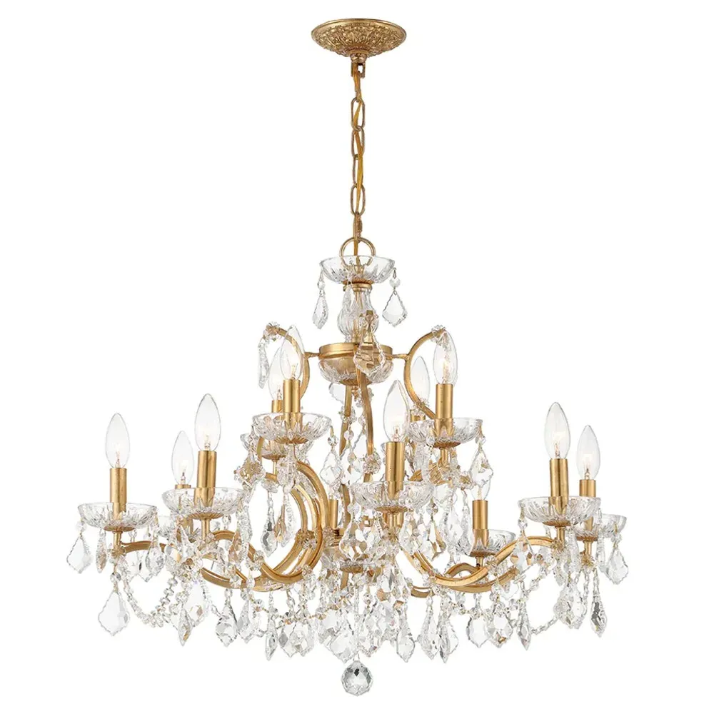 Landon Crystal Candle Chandelier - Antique Gold, Steel