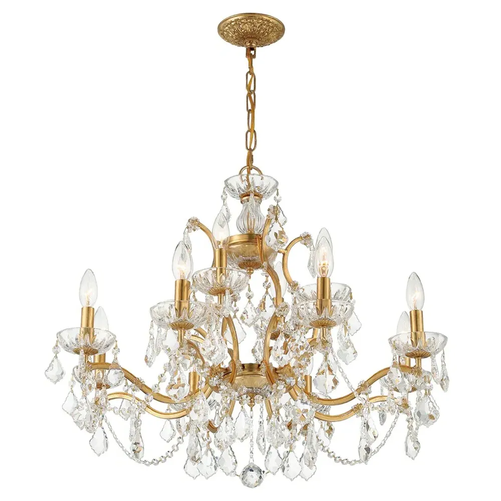 Landon Crystal Candle Chandelier - Antique Gold, Steel