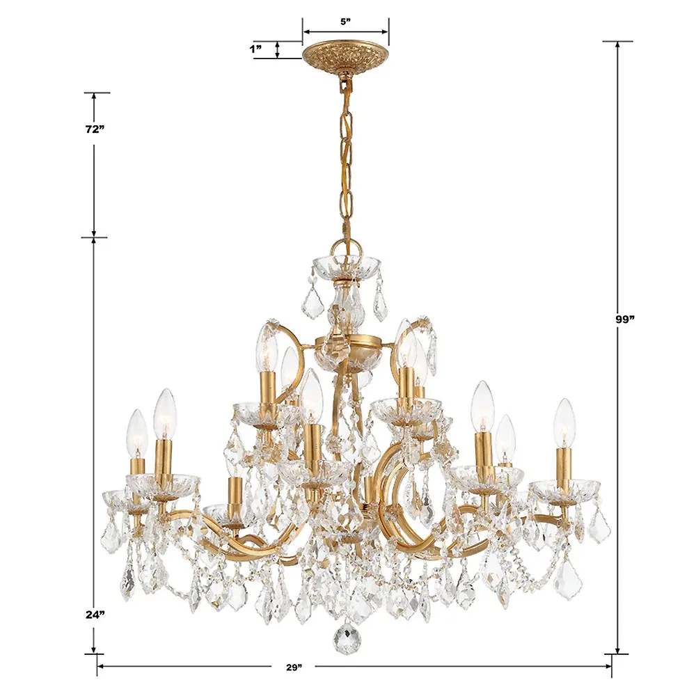 Landon Crystal Candle Chandelier - Antique Gold, Steel