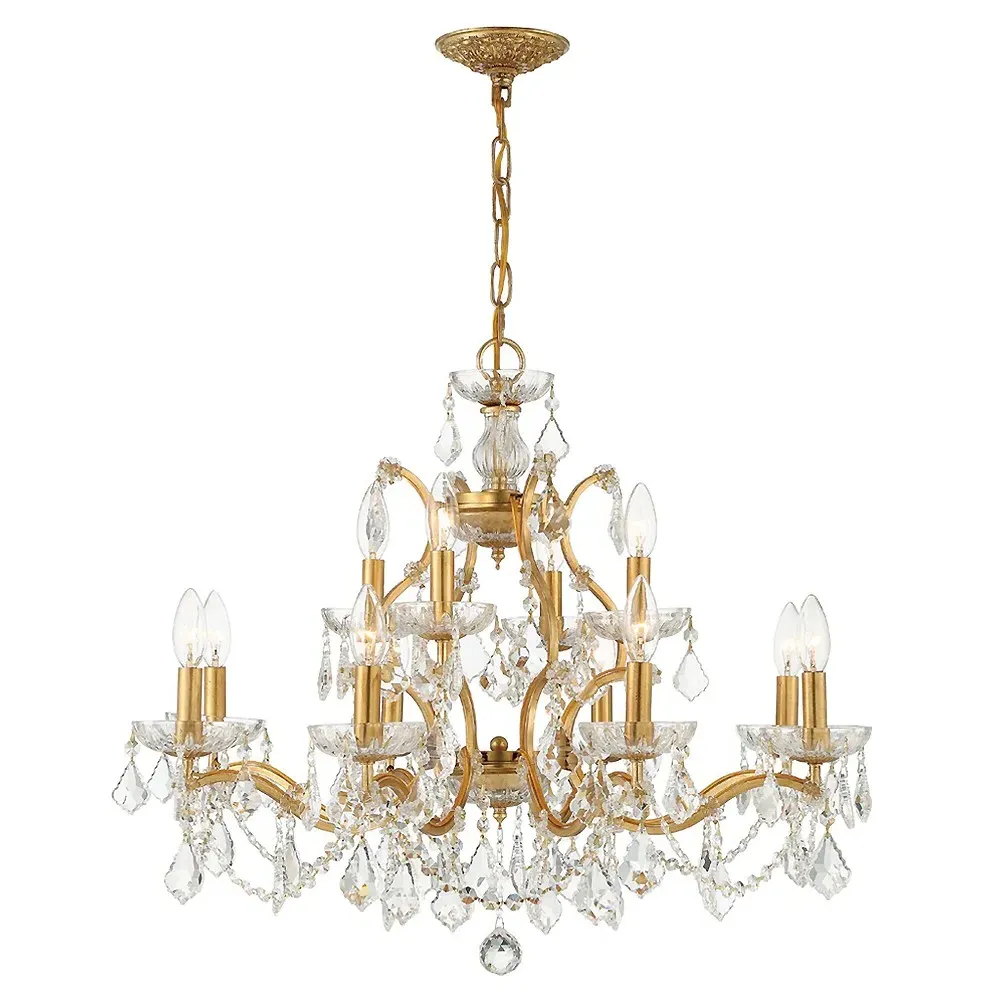 Landon Crystal Candle Chandelier - Antique Gold, Steel
