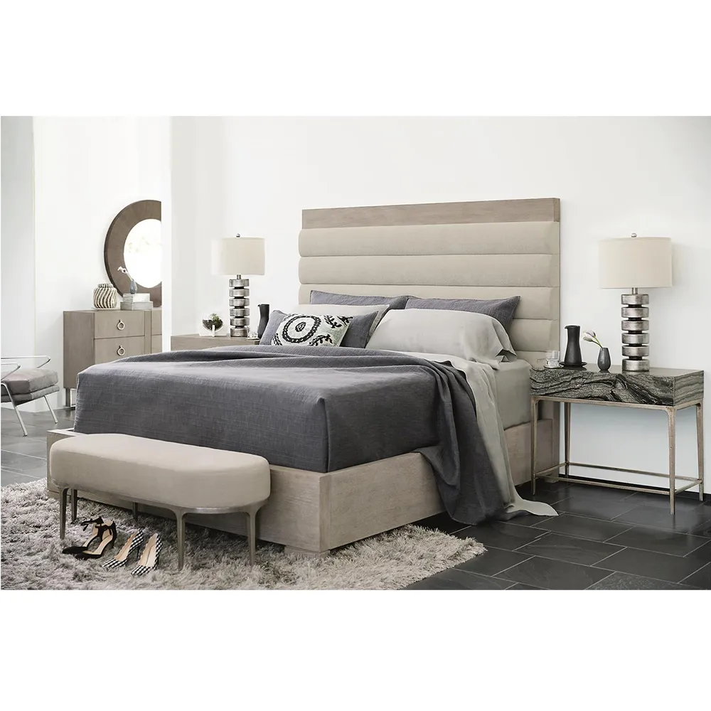 Landon King Size Upholstered Bed Frame - Grey, Wood