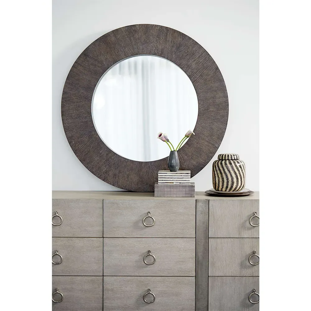 Landon Round Wall Mirror - Brown, Wood
