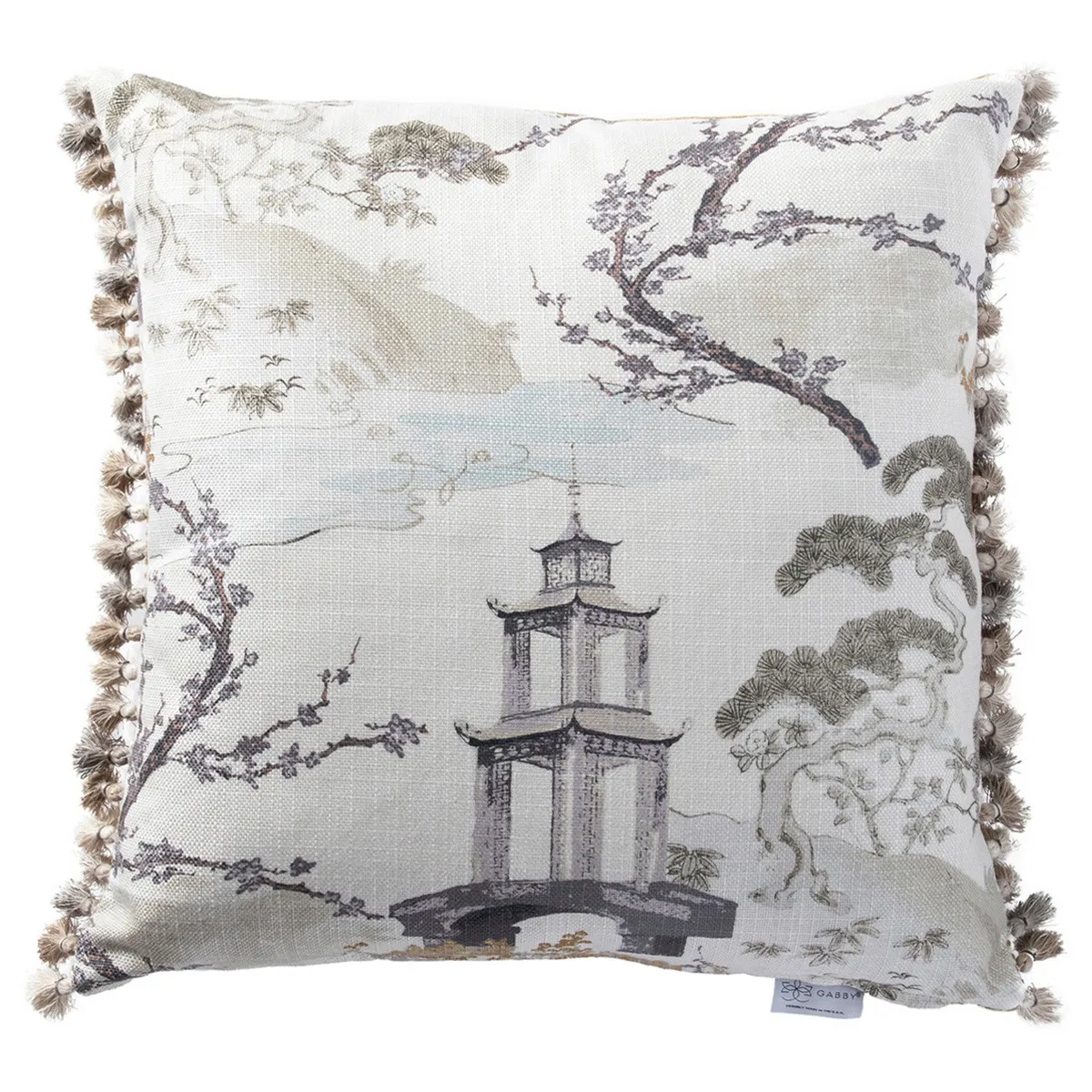 Landscape Tassel Throw Pillow - Off White image