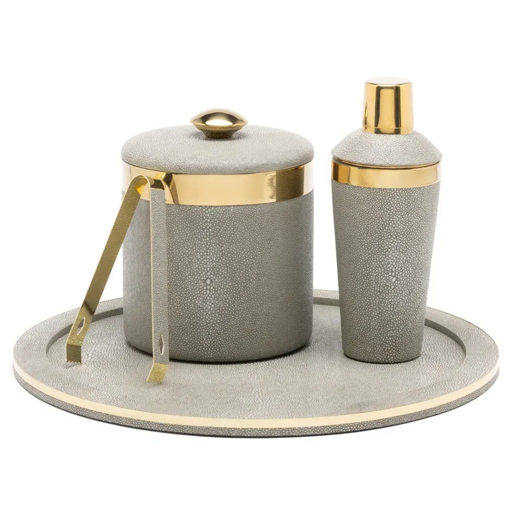 Langston Cocktail Shaker - Sand, Faux Shagreen