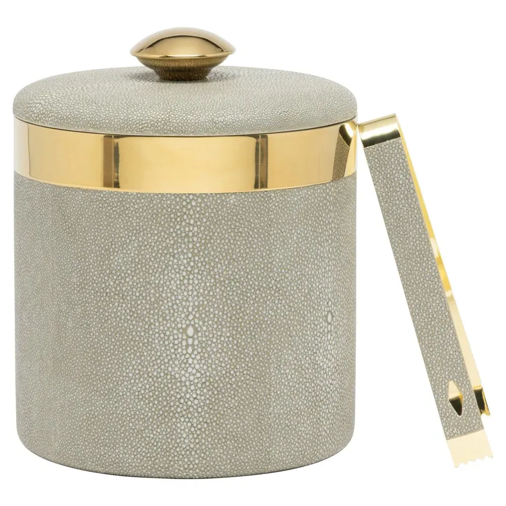Langston Ice Bucket with Tong - Sand, Faux Shagreen