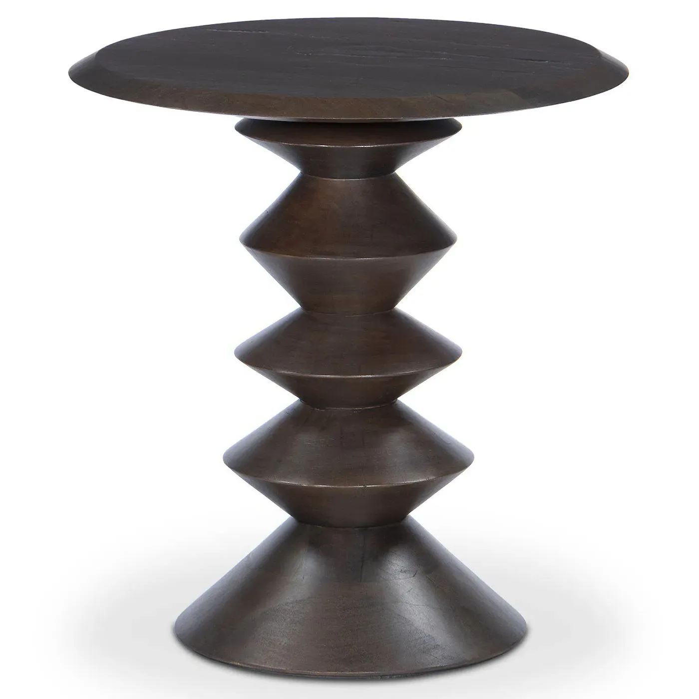 Langston Round Pedestal End Table - Dark Brown, Reclaimed Wood