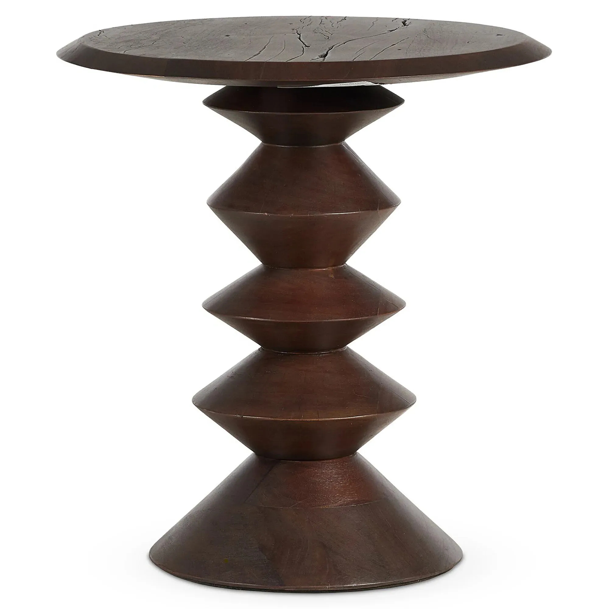 Langston Round Pedestal End Table - Dark Brown, Reclaimed Wood