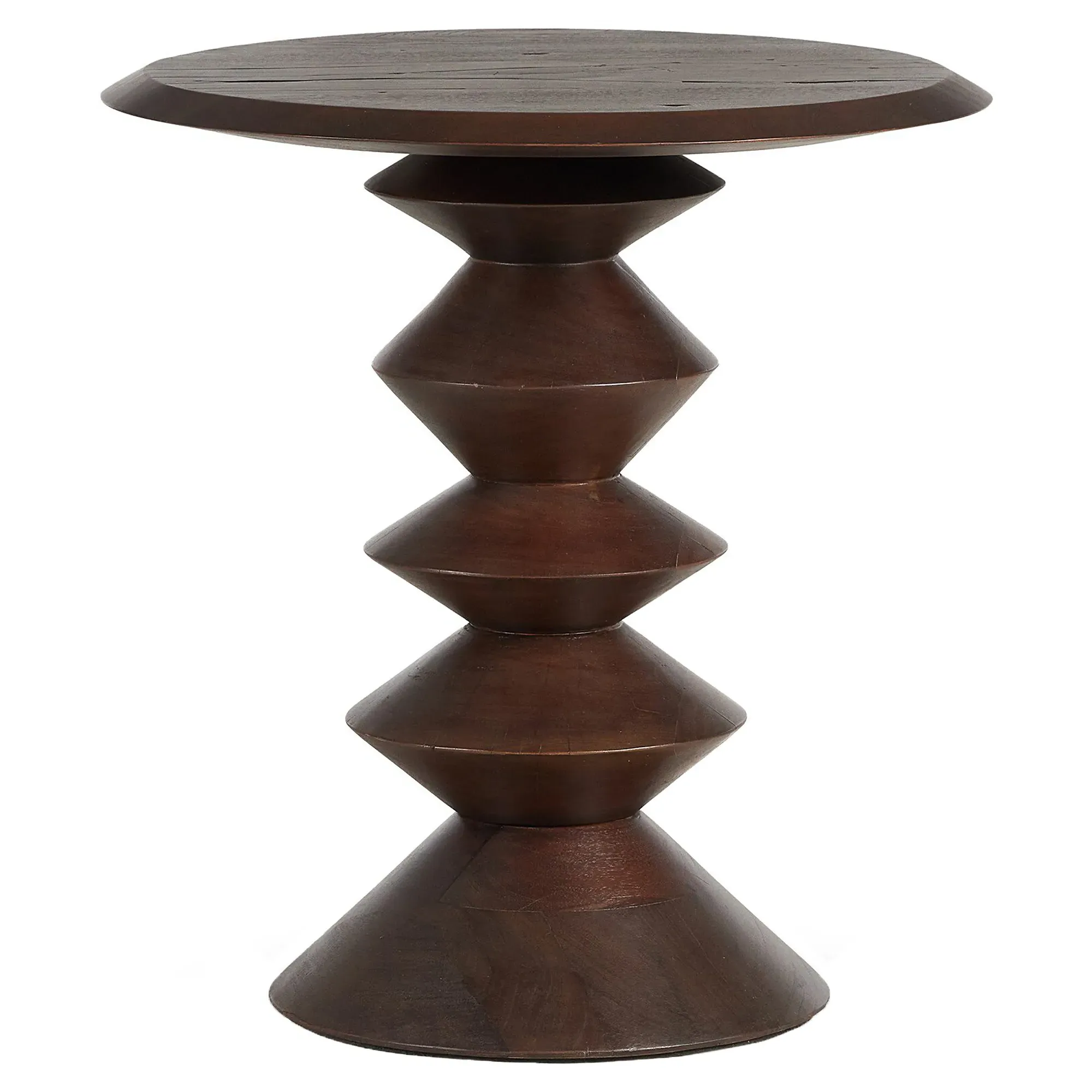 Langston Round Pedestal End Table - Dark Brown, Reclaimed Wood image