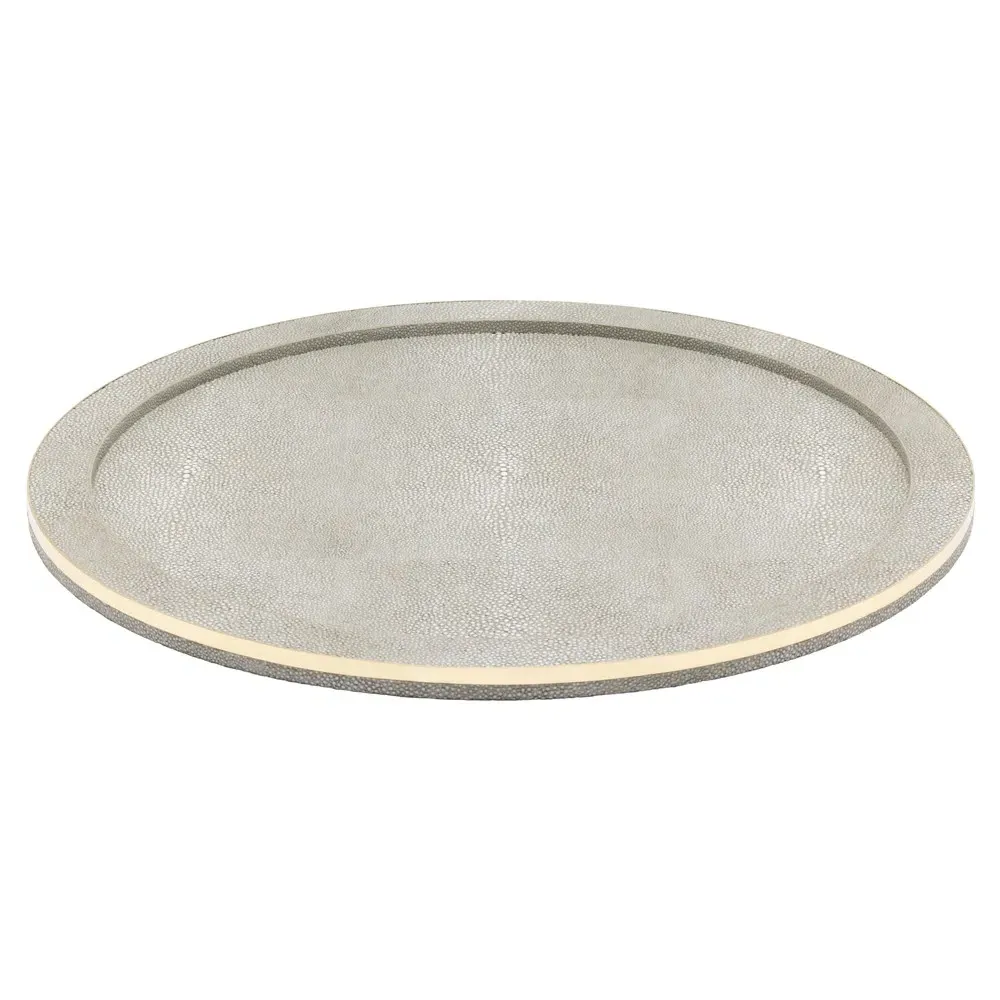 Langston Round Tray - Sand, Faux Shagreen