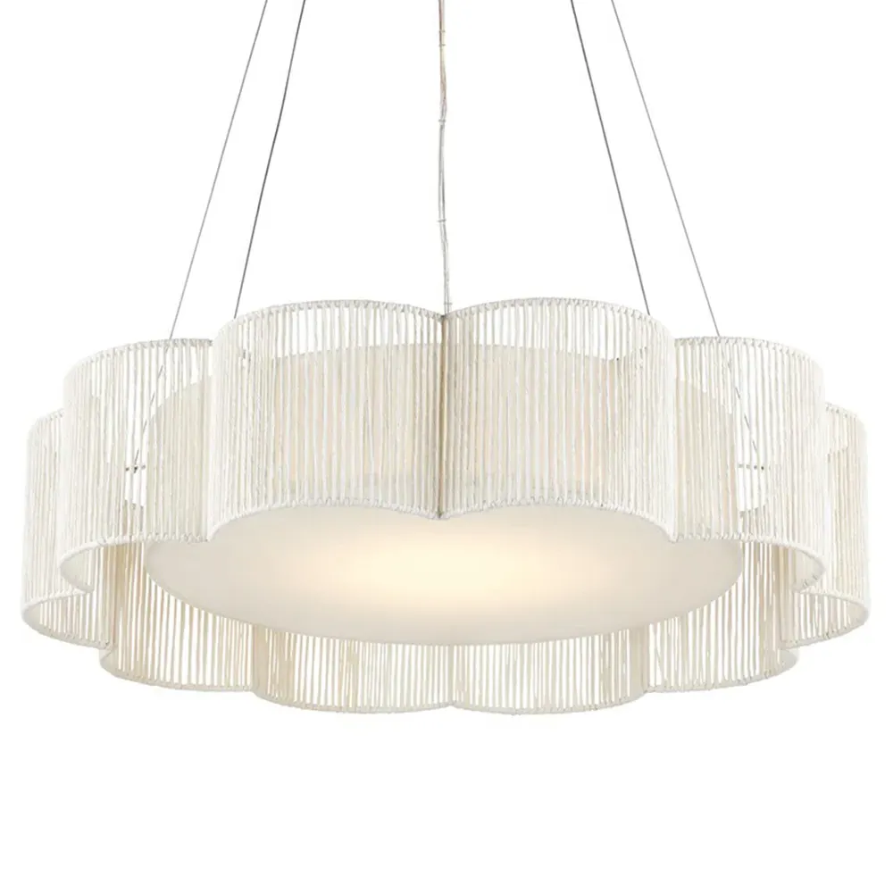 Lara Scallop Shade Chandelier - Off White, Silver Leaf Metal