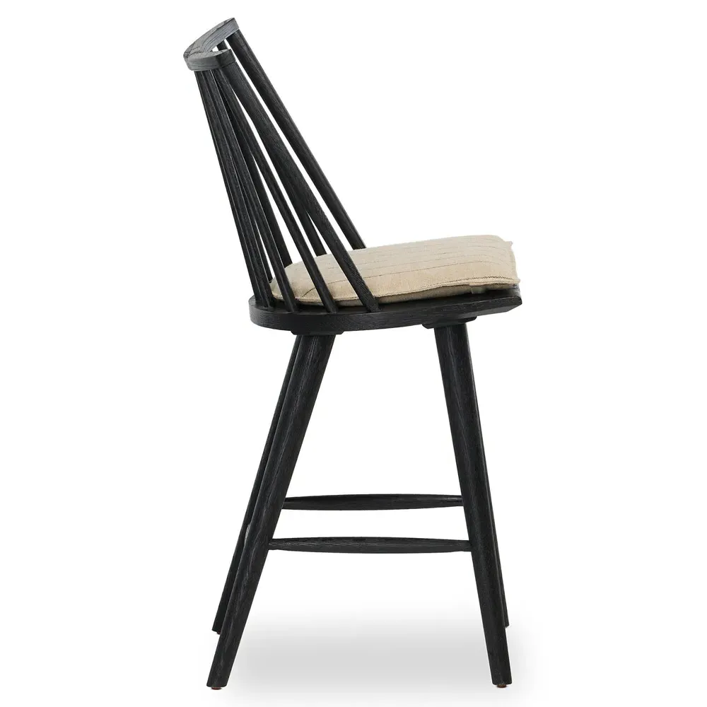 Lara Windsor Counter Stool - Black, Beige Striped