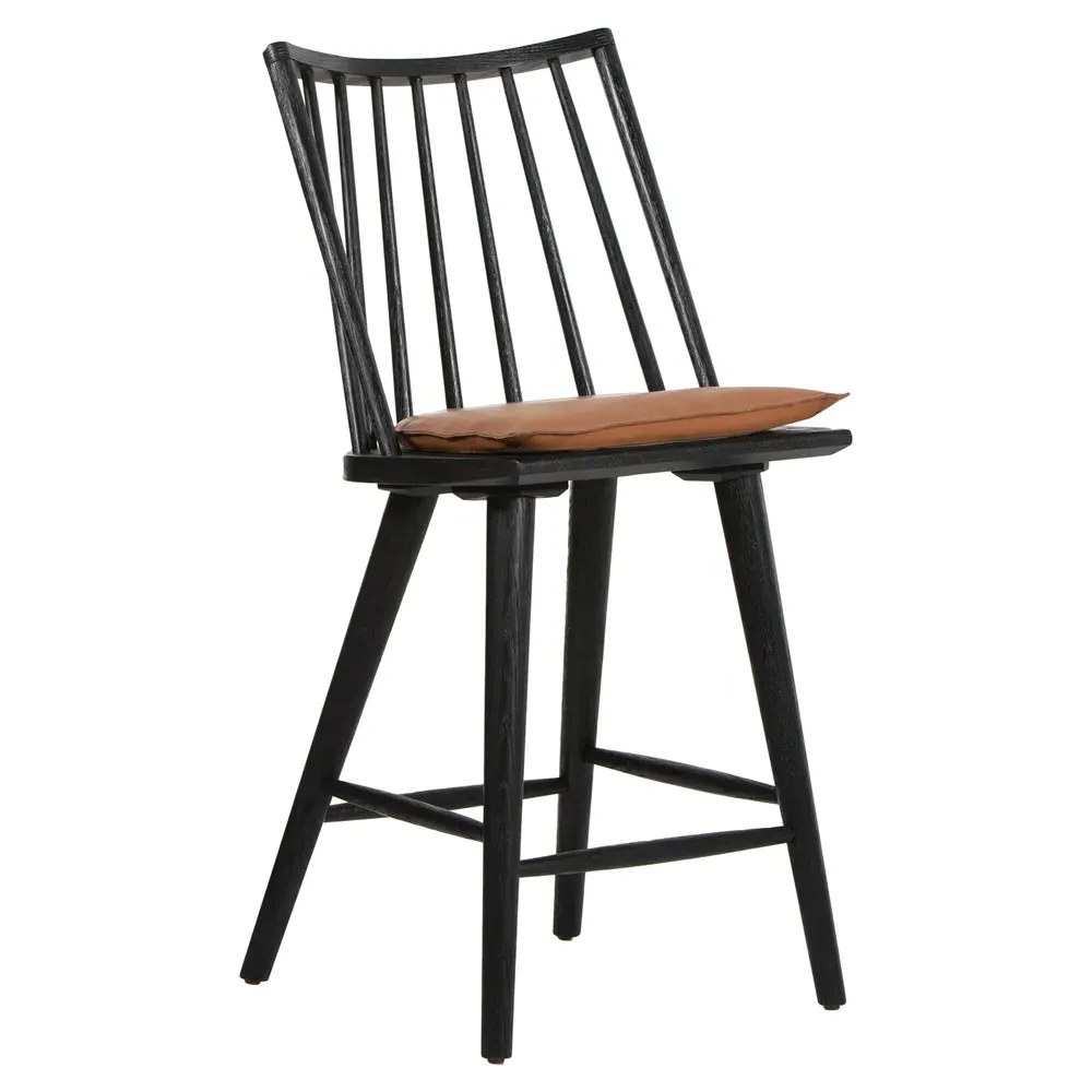 Lara Windsor Counter Stool - Black, Brown Leather