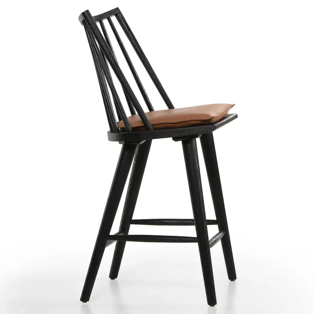 Lara Windsor Counter Stool - Black, Brown Leather