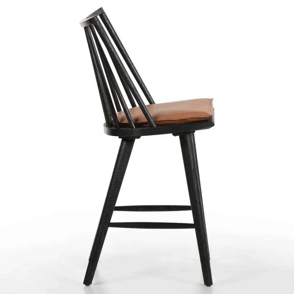 Lara Windsor Counter Stool - Black, Brown Leather