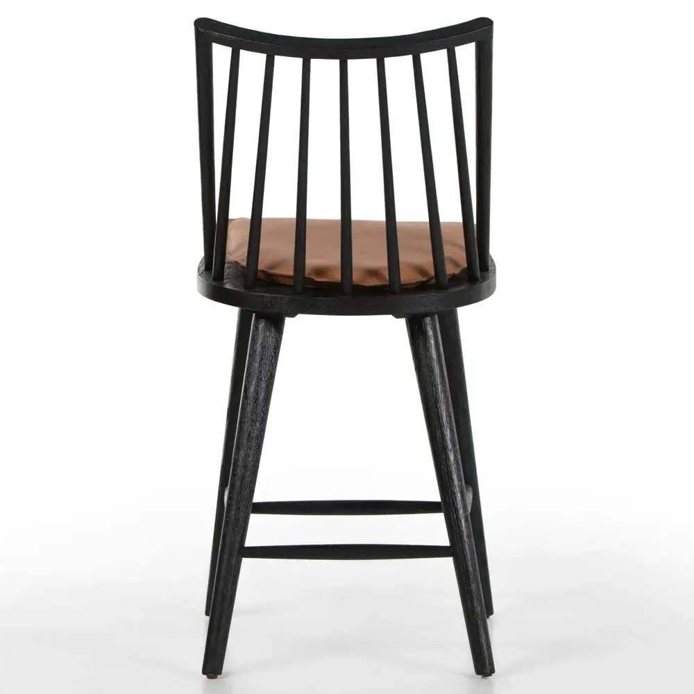 Lara Windsor Counter Stool - Black, Brown Leather