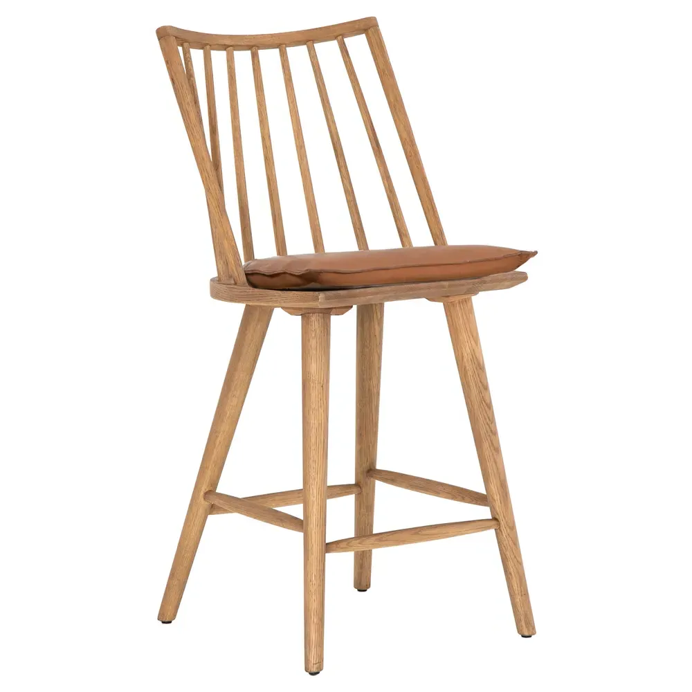 Lara Windsor Counter Stool with Cushion - Brown, Leather