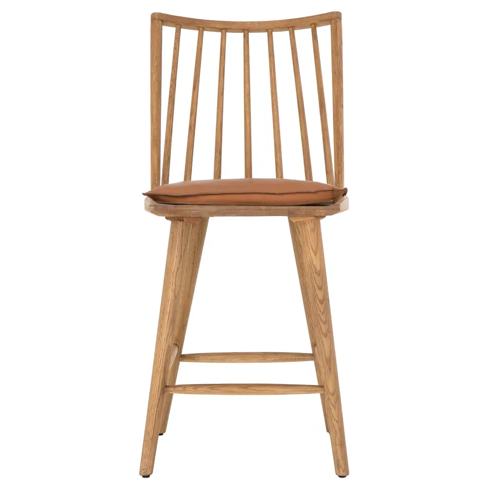 Lara Windsor Counter Stool with Cushion - Brown, Leather