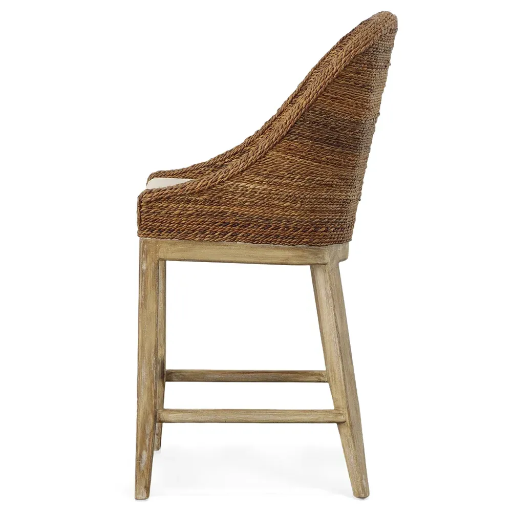 Larissa Counter Stool with Woven Rope Back - Cream, Oak