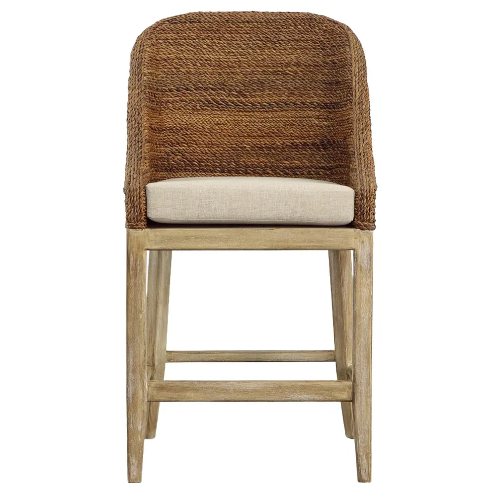 Larissa Counter Stool with Woven Rope Back - Cream, Oak image