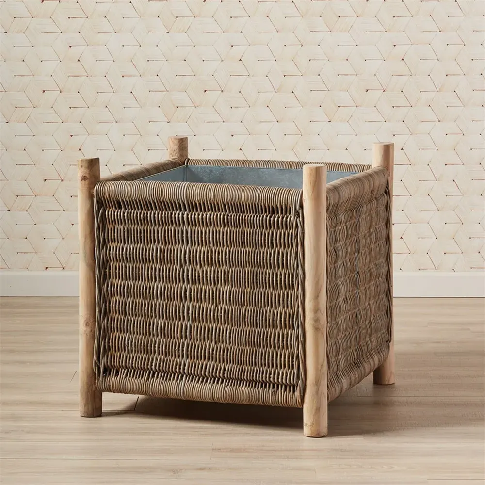 Larry Large Square Planter - Brown, Rattan