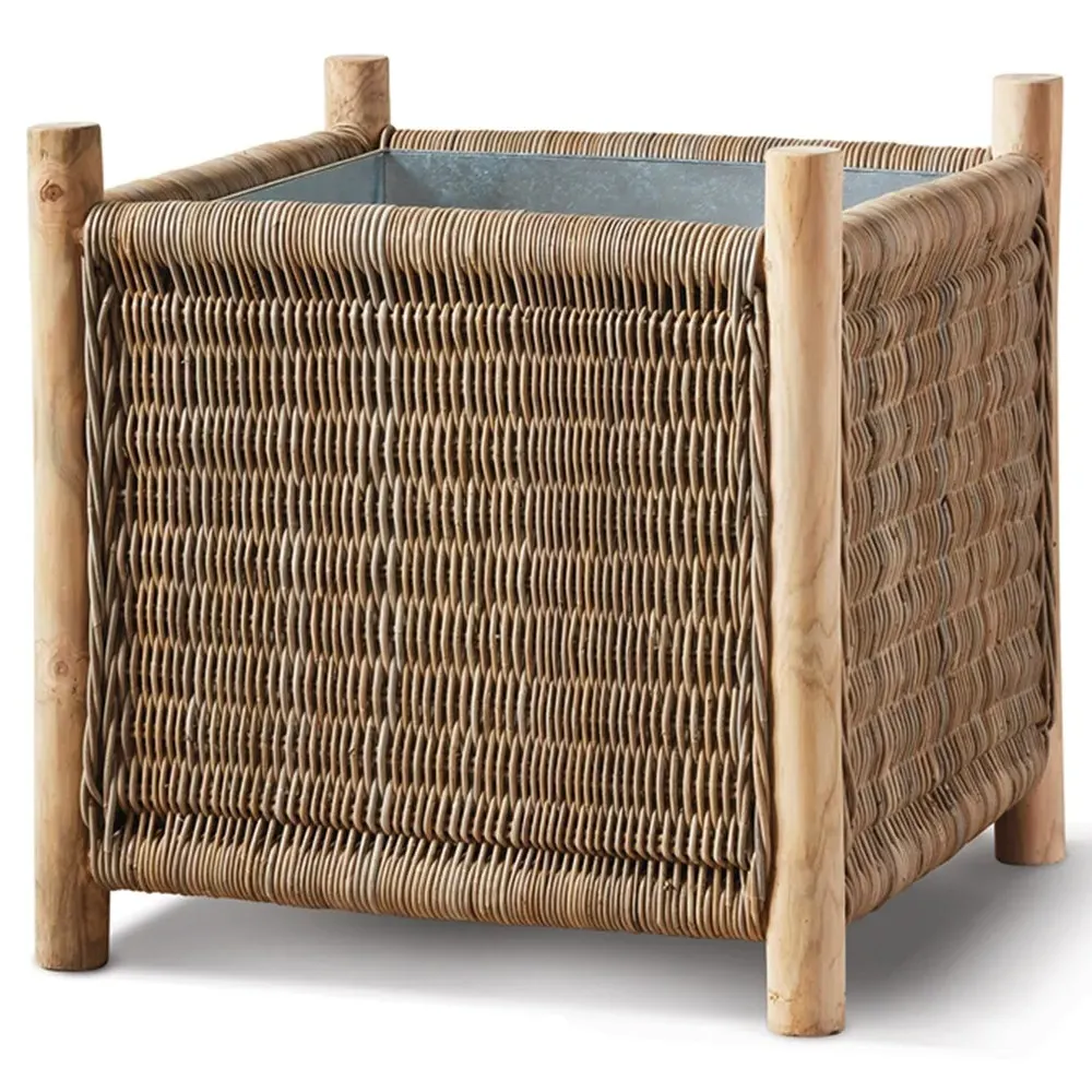 Larry Large Square Planter - Brown, Rattan