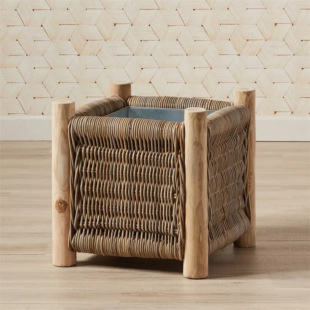 Larry Small Square Planter - Brown, Rattan