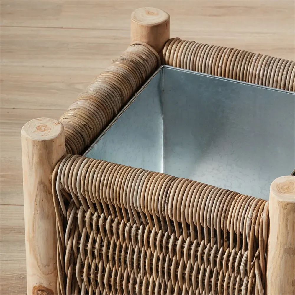 Larry Small Square Planter - Brown, Rattan