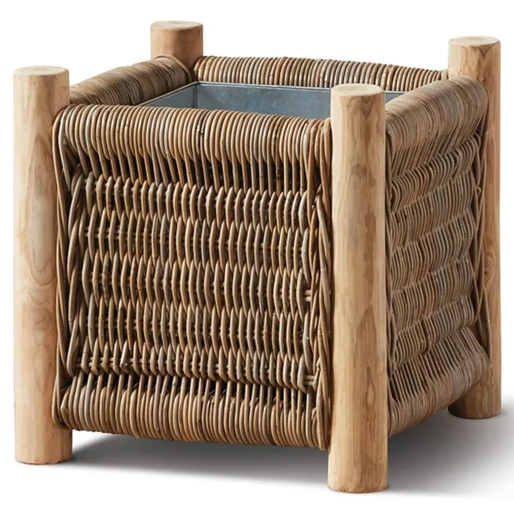 Larry Small Square Planter - Brown, Rattan image