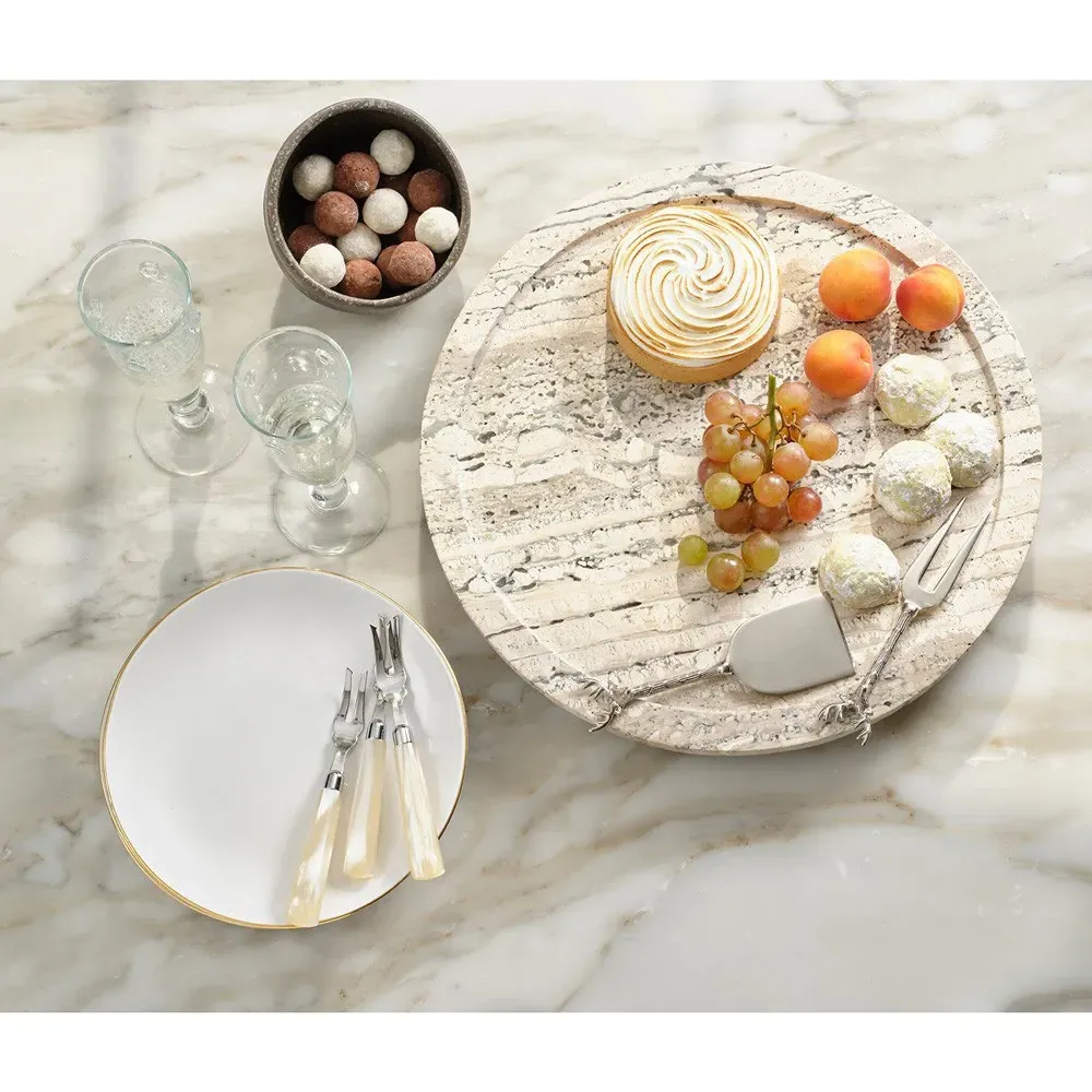 Laura 14-Inch Lazy Susan - Silver, Travertine