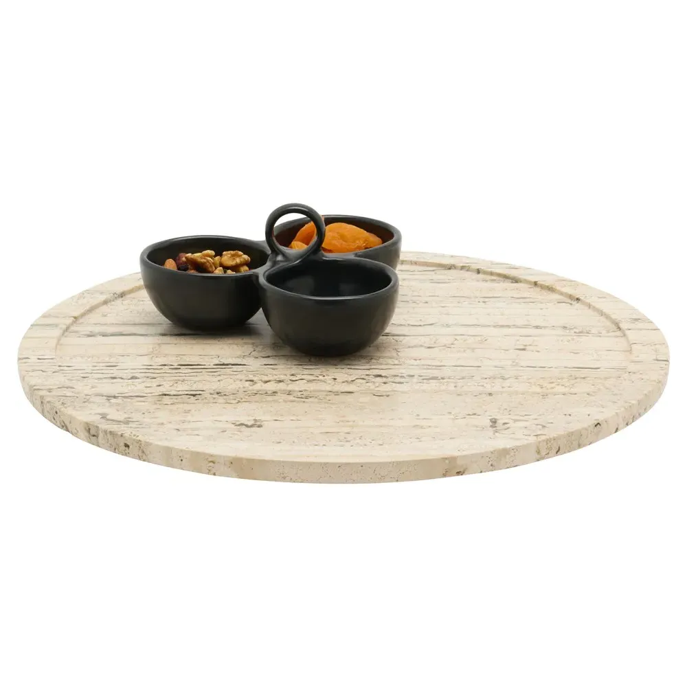 Laura 18-Inch Lazy Susan - Silver, Travertine