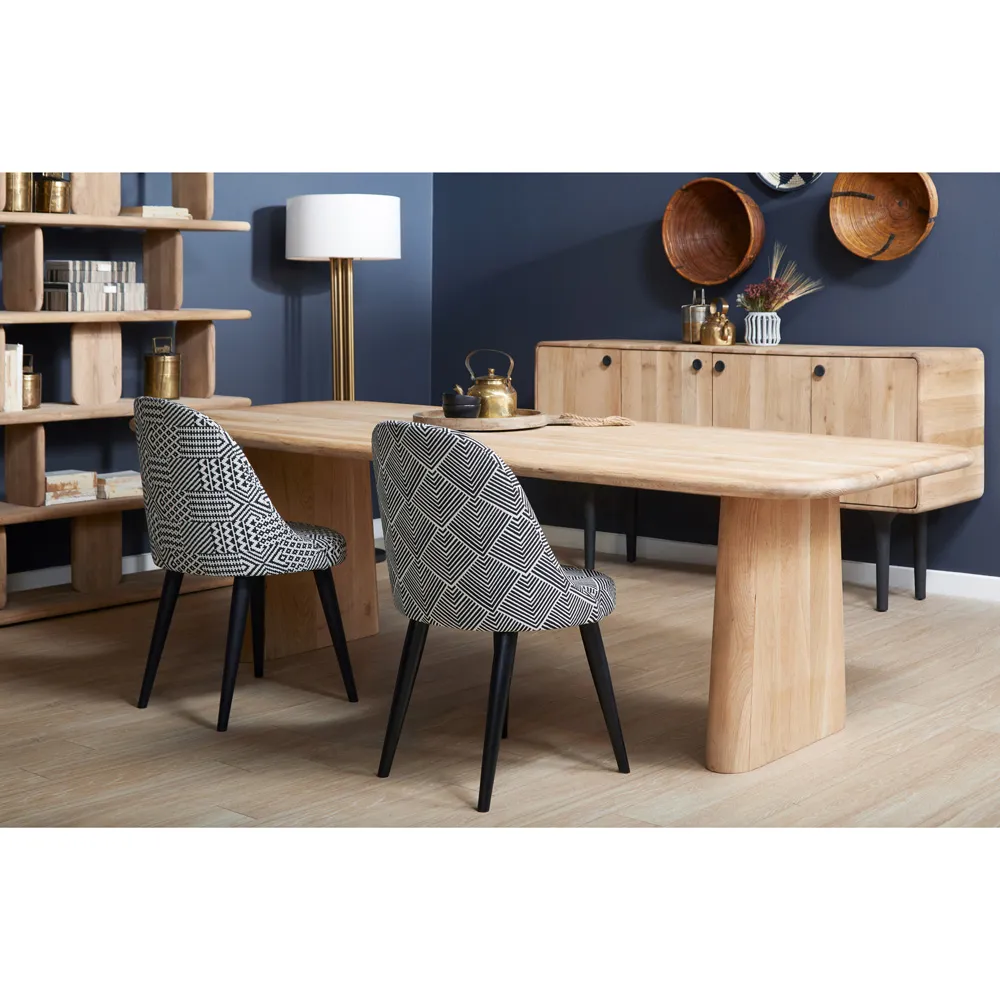 Laura Round Edge Double Pedestal Dining Table - Brown, Oak