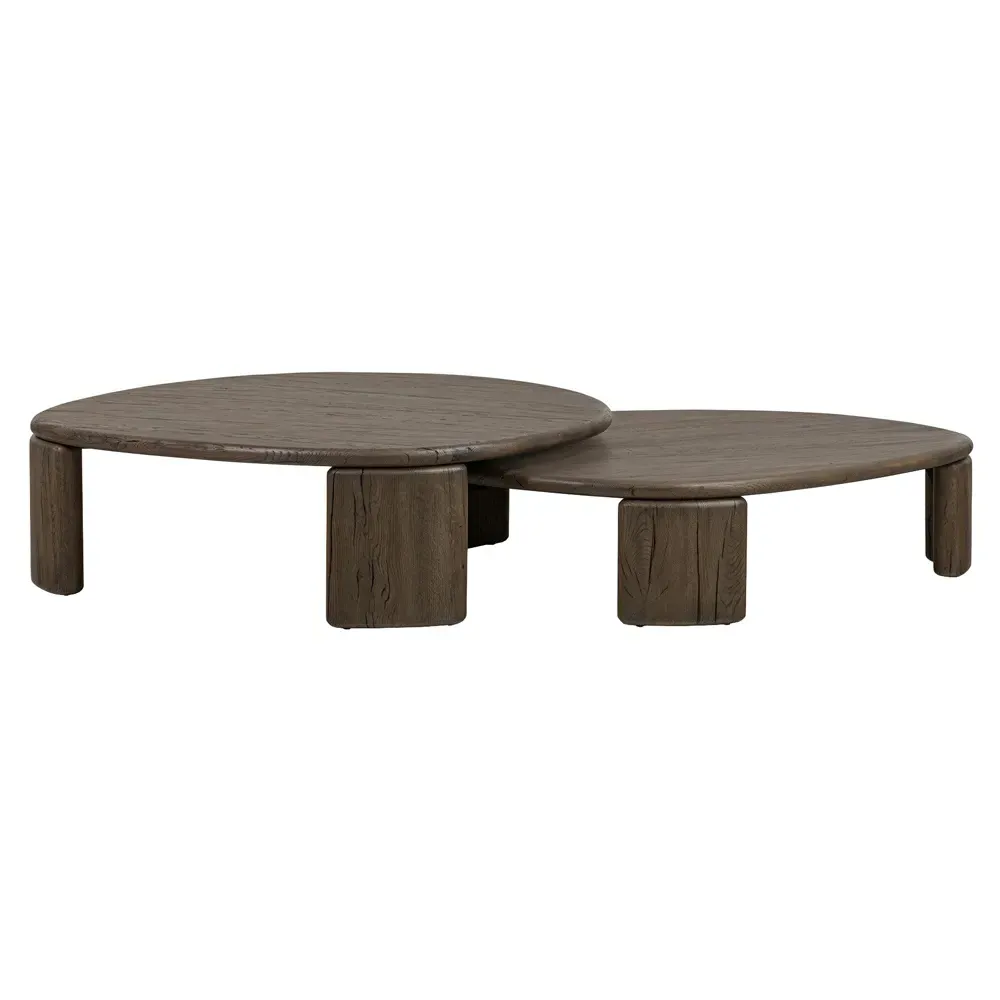 Laura Round Nesting Tables - Grey, Reclaimed Oak image