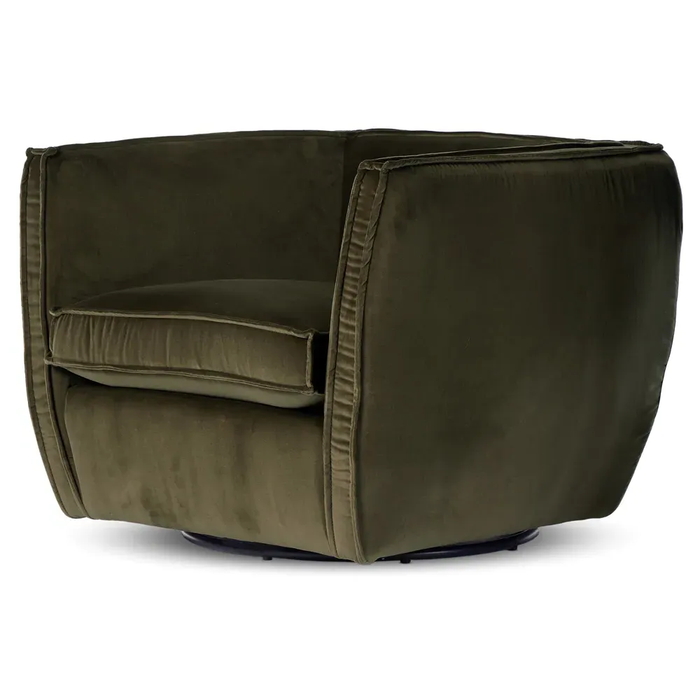 Laurice Swivel Barrel Chair - Green, Cotton Blend