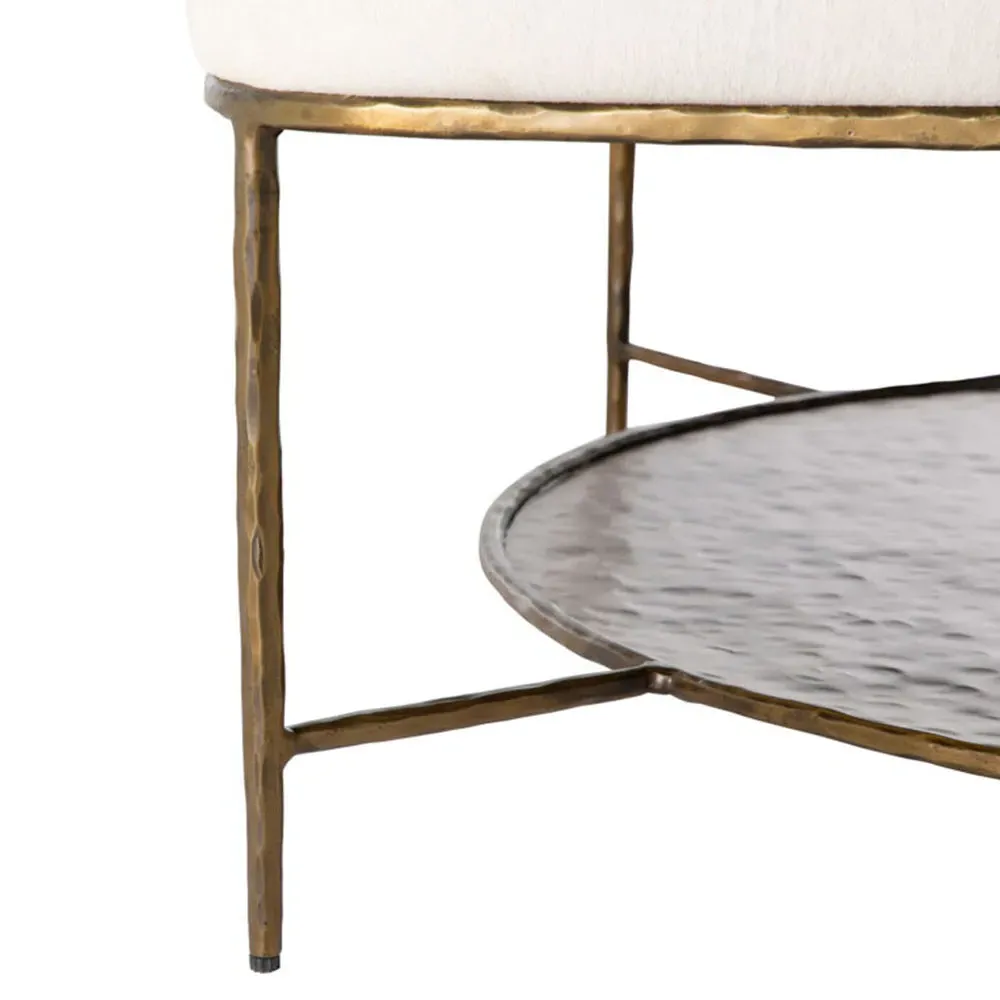 Laurie Upholstered Hair On Hide Iron Brass Frame Ottoman - White