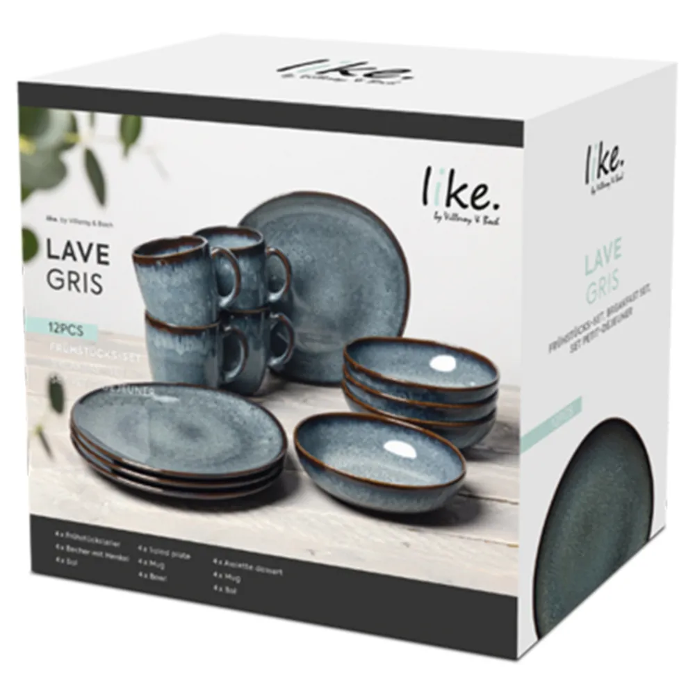 Lave French Country 12 Piece Dinnerware Set - Grey