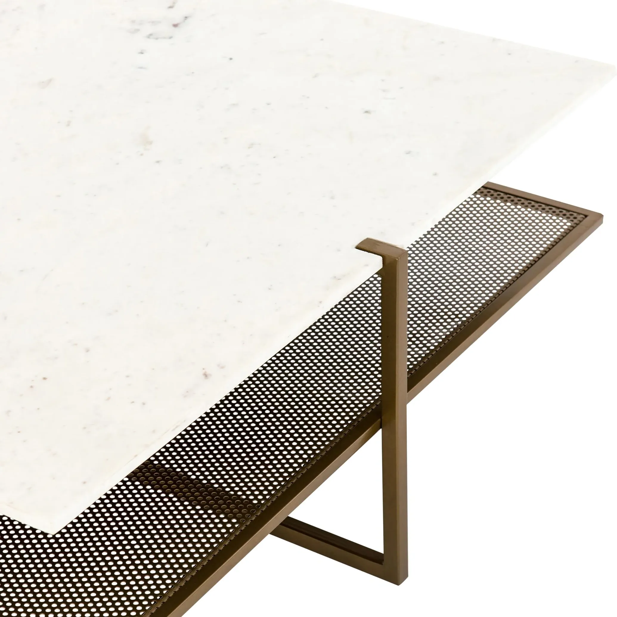 Lawrence Square Coffee Table - White Marble, Antique Brass