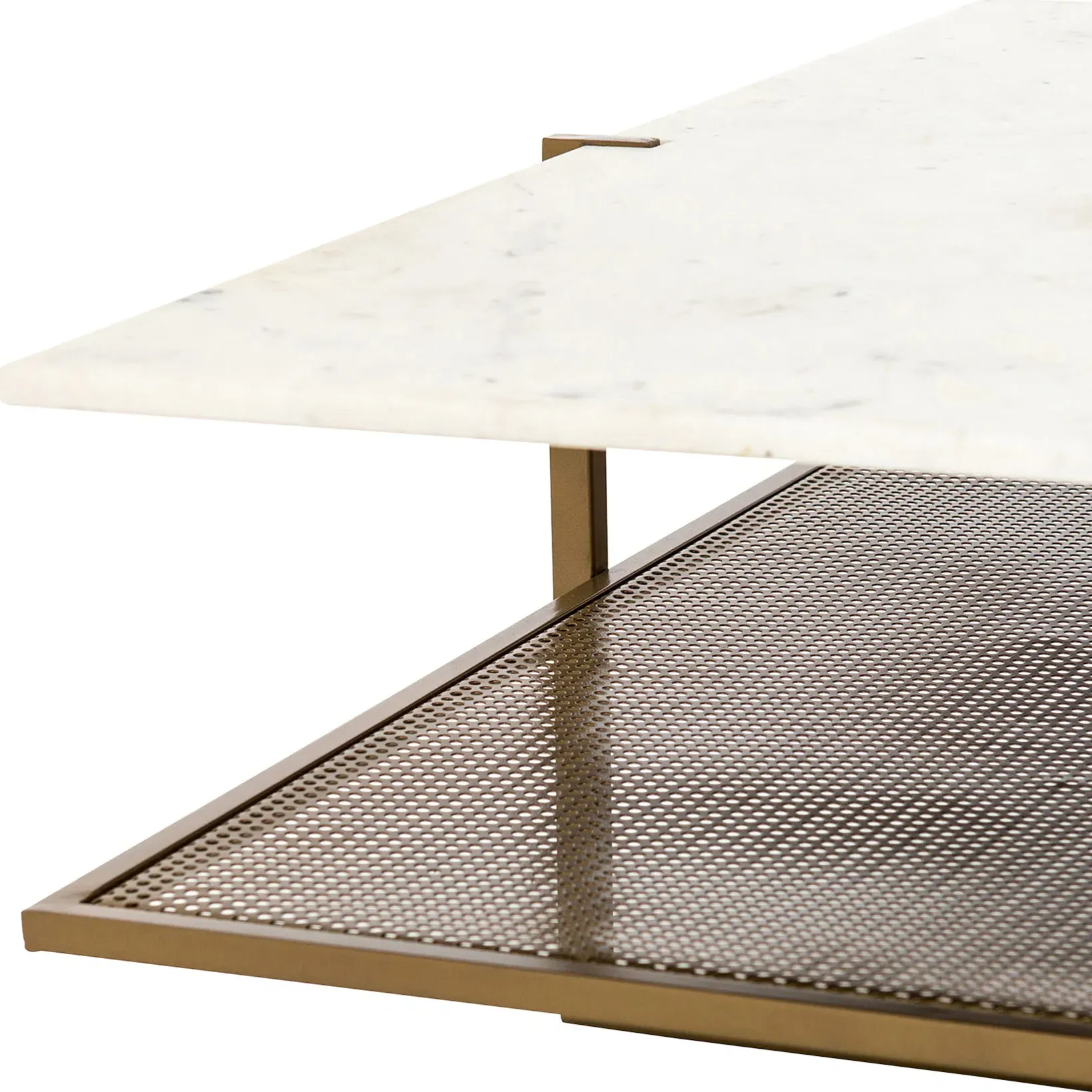 Lawrence Square Coffee Table - White Marble, Antique Brass
