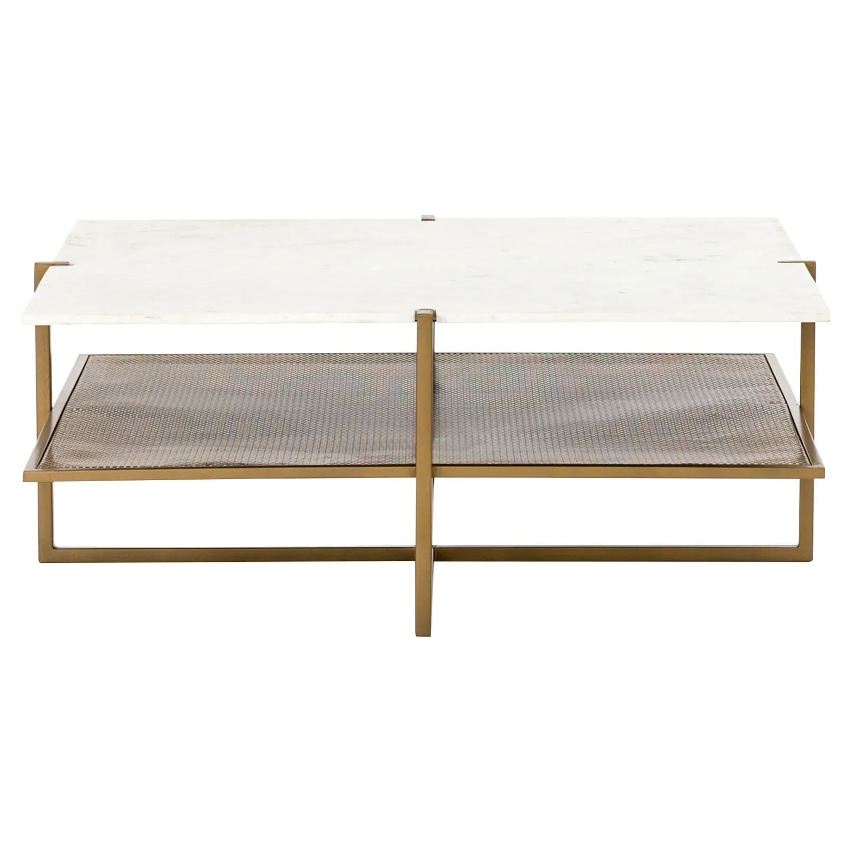 Lawrence Square Coffee Table - White Marble, Antique Brass image
