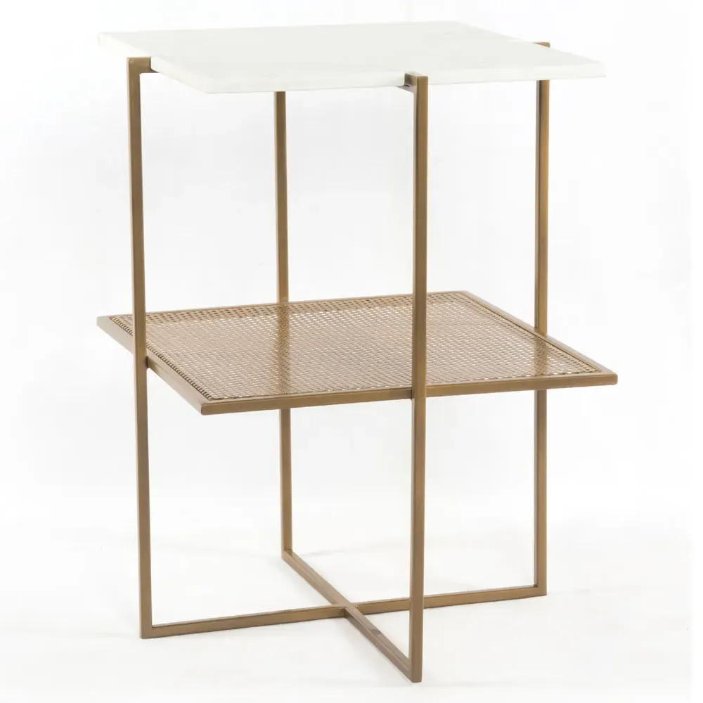 Lawrence Square Side Table - White, Marble