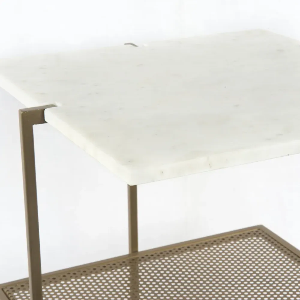 Lawrence Square Side Table - White, Marble