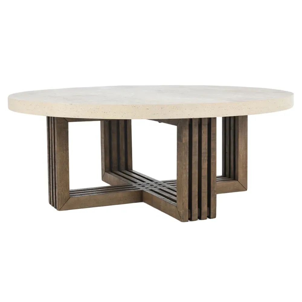 Laxmi Round Coffee Table - White, Reclaimed Pine