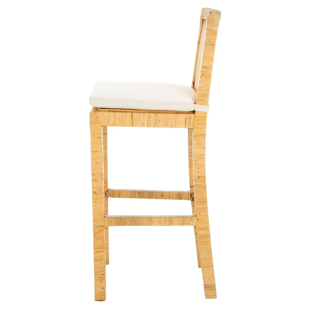 Layla Cane Woven Bar Stool - White, Mango Wood
