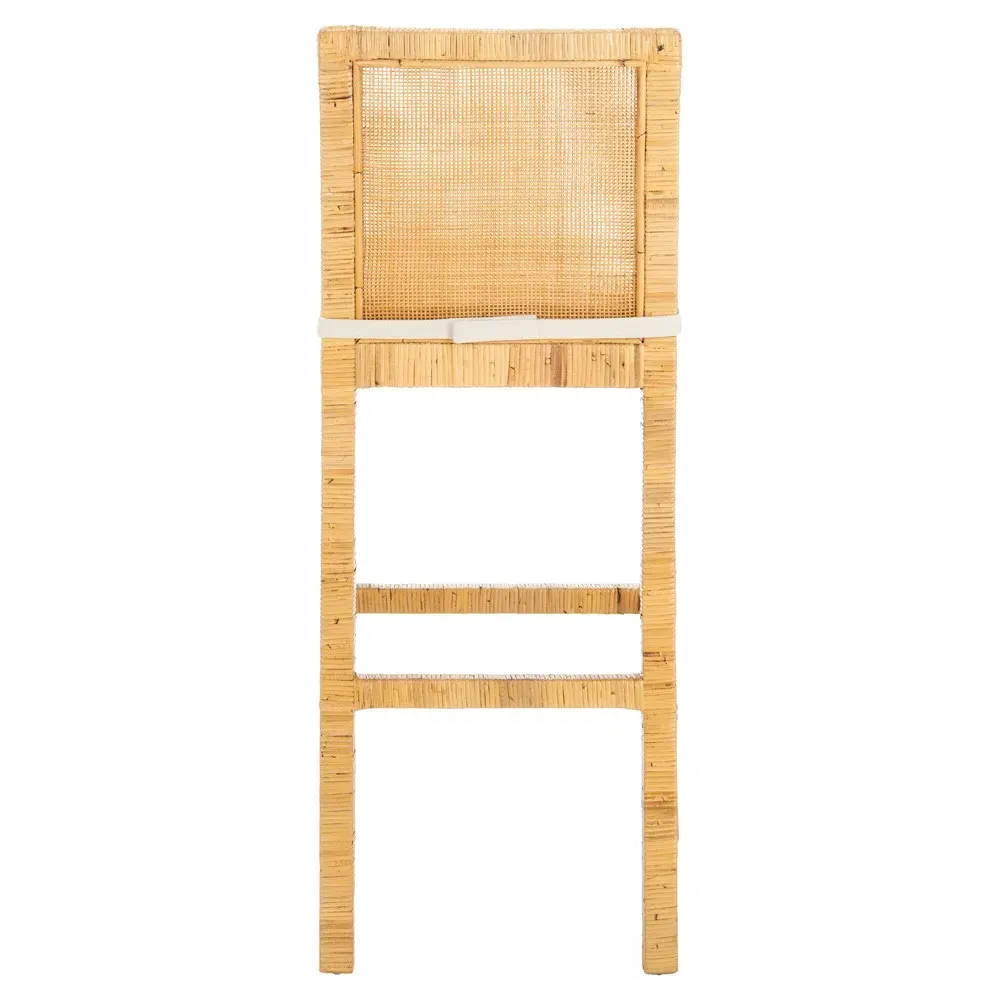 Layla Cane Woven Bar Stool - White, Mango Wood