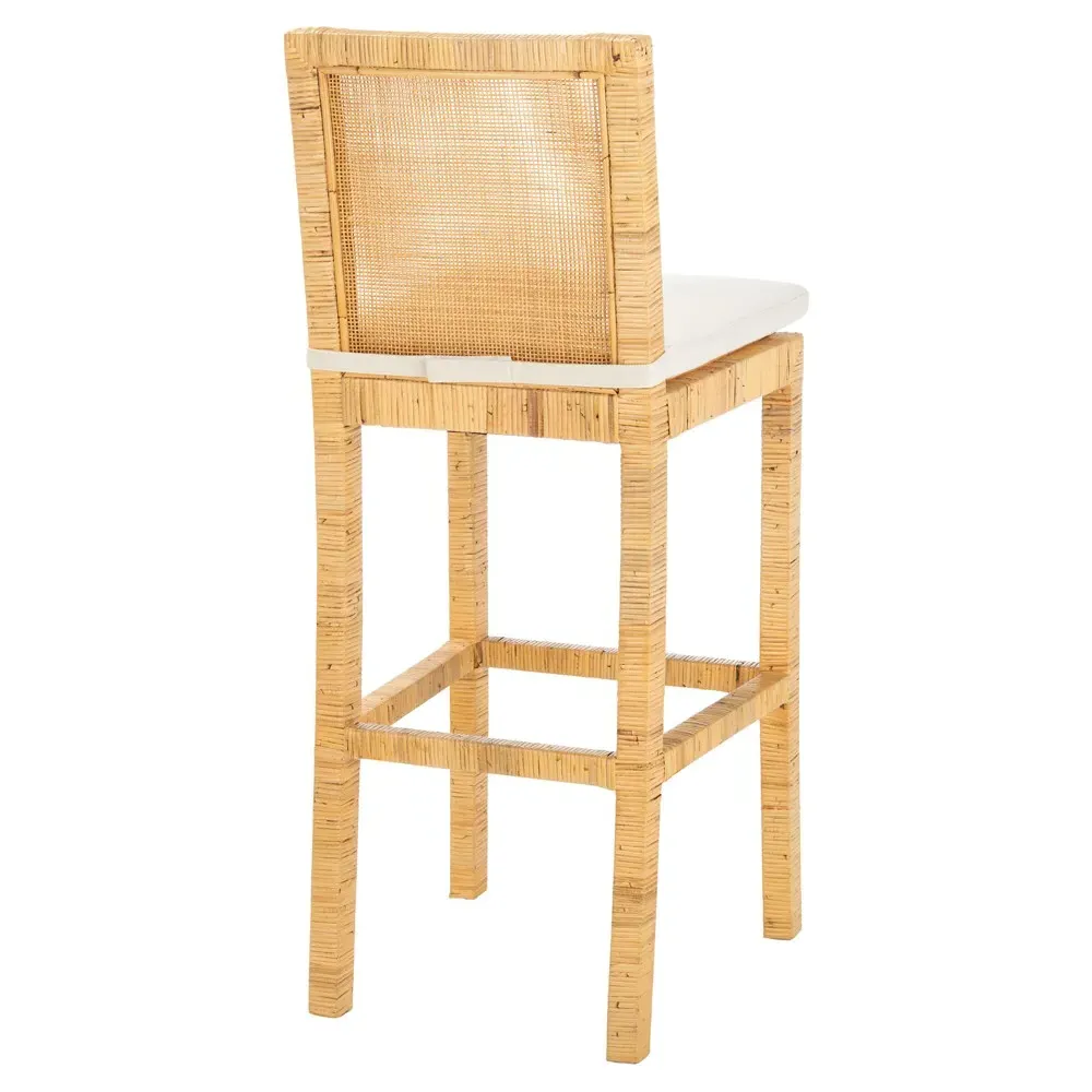 Layla Cane Woven Bar Stool - White, Mango Wood