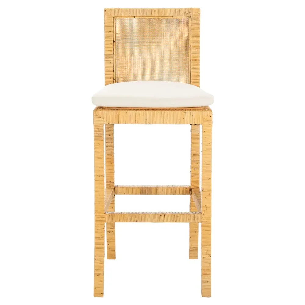 Layla Cane Woven Bar Stool - White, Mango Wood