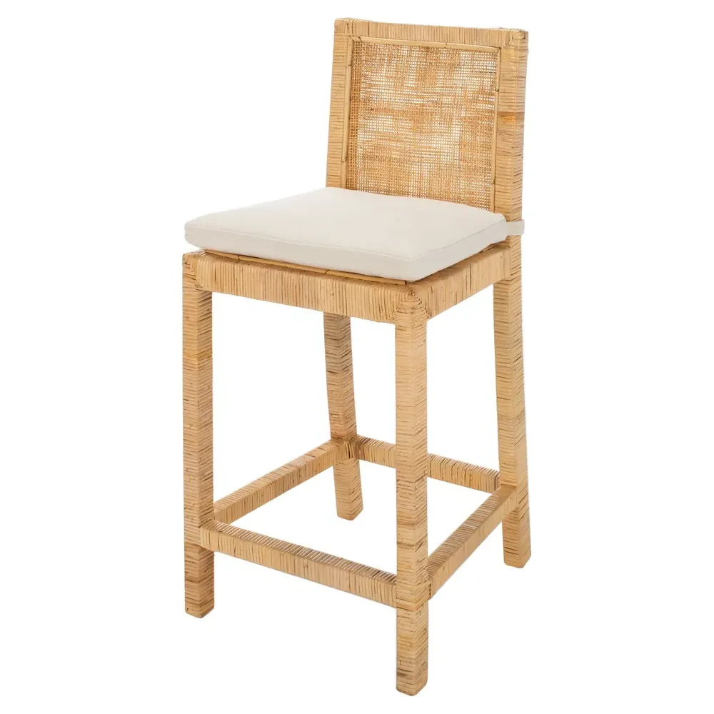 Layla Cane Woven Counter Stool - White, Mango Wood