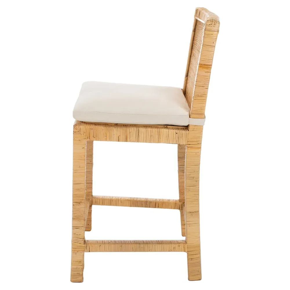 Layla Cane Woven Counter Stool - White, Mango Wood