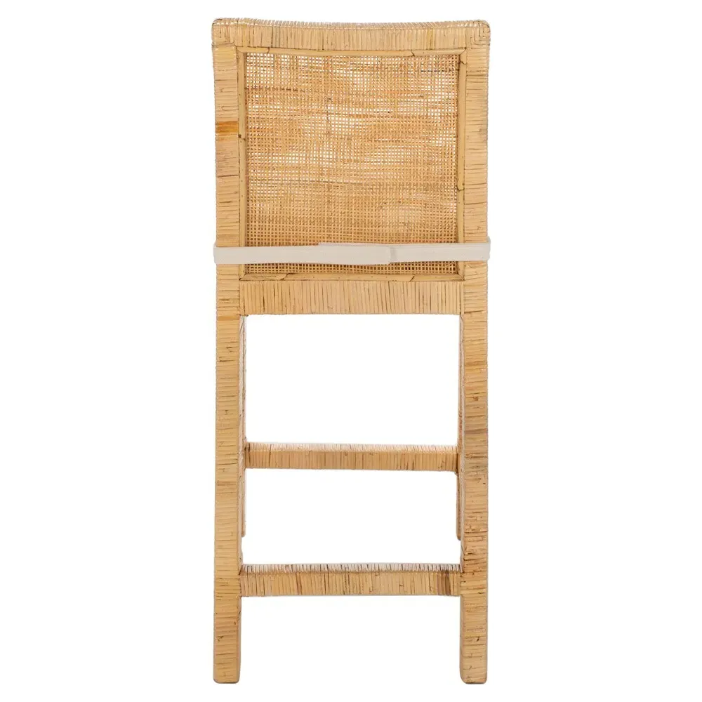 Layla Cane Woven Counter Stool - White, Mango Wood