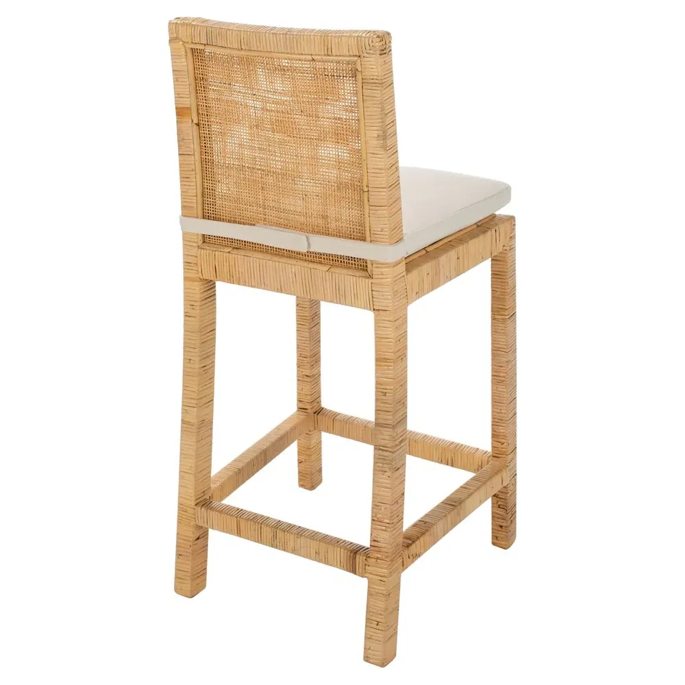 Layla Cane Woven Counter Stool - White, Mango Wood